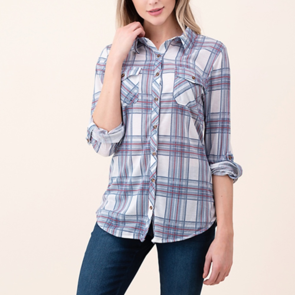Pocket Plaid Button Down Shirt Long Sleeve